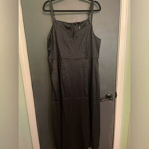 Leopard Print Satin Split Notched Adjustable Straps Cami Dress, 1x